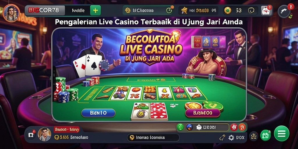 Tampilan gameplay Live Casino yang menegangkan dan interaktif di BIGCOR78.