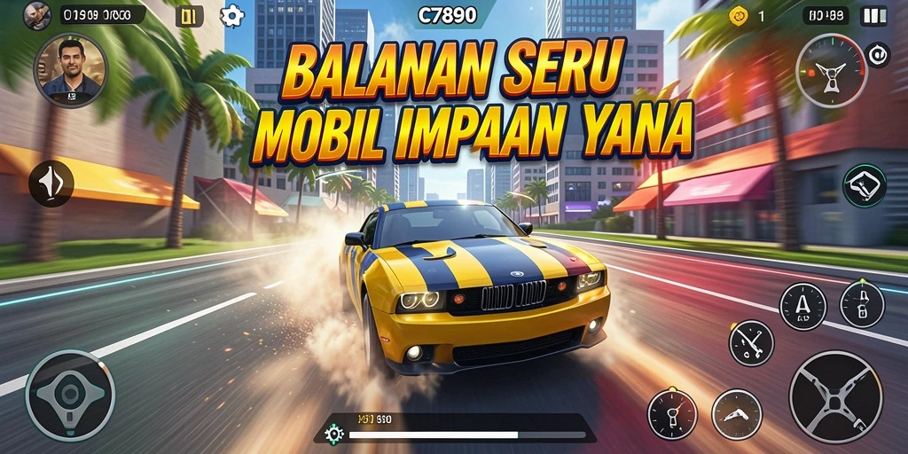 Tangkapan layar menunjukkan mobil balap melaju kencang di trek yang menantang.