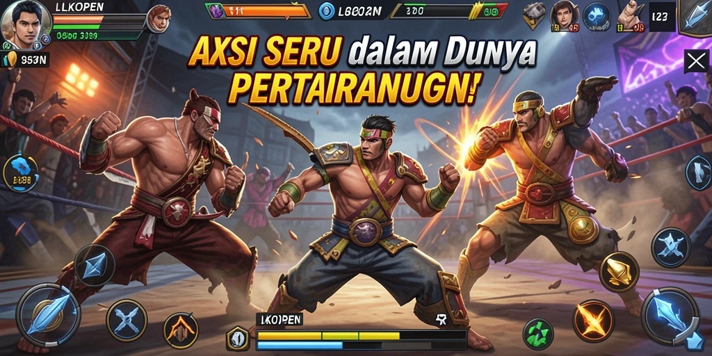 Tangkapan layar LKOPEN menunjukkan aksi seru dalam gameplay pertarungan.