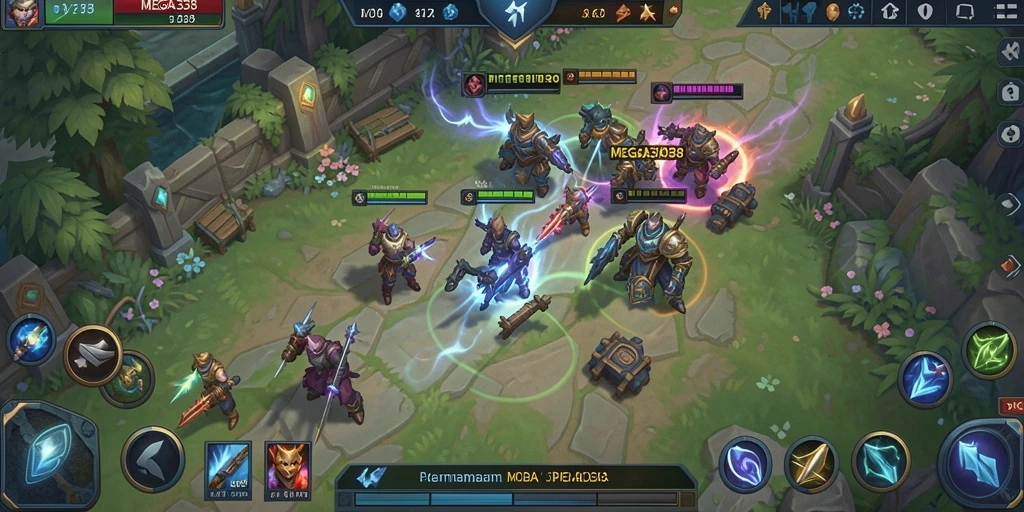 Screenshot gameplay MOBA yang mendebarkan dari MEGA338.