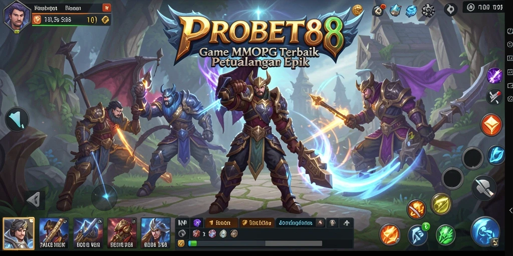 Screenshot gameplay PROBET88 yang menampilkan aksi pertempuran epik dalam MMORPG.