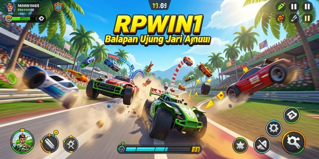 Tampilan gameplay RPWIN1 yang mendebarkan dan penuh aksi balapan.