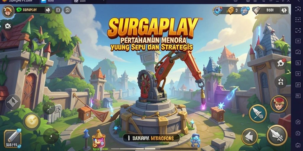 Gameplay SURGAPLAY yang mendebarkan dalam pertahanan menara.